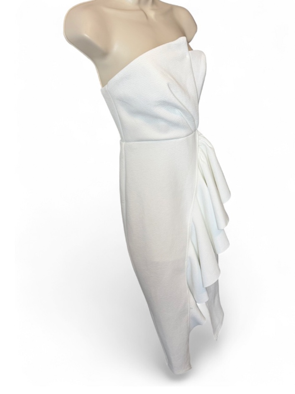 Billy J White Strapless Asymmetrical Ruffle Midi Dress, Women's Size 6 - Picture 6 of 13